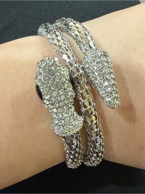 Adjustable Crystal Snake Wrap Bracelet - Silver Sparkle